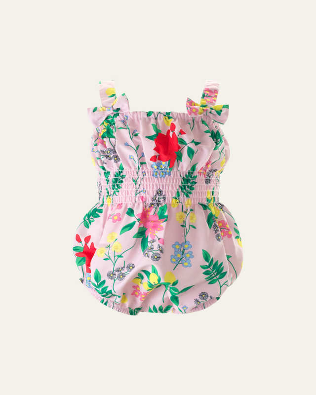 Girl's Botanical Floral Bubble One-Piece Swimsuit, Size 6M-